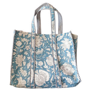 Bolsa de Compras Reutilizable de Gran Capacidad, Ecológica, con Etiqueta Privada, Bolsa de Mano de Algodón Acolchado Floral Reutilizable - Product Image 3