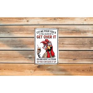 Insegna in Latta Divertente con Pollo, Decorazione Murale in Legno per Casa, Fattoria, Pollaio, Cucina, Slogan 'Lascia che ti versi un bicchiere alto, prendilo' - Product Image 3