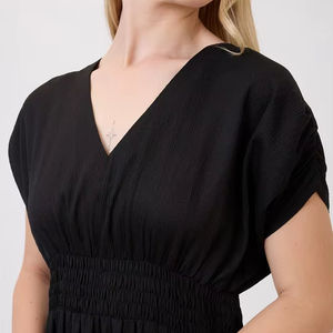 Robe midi formelle d'été en mousseline blanche à imprimé floral, col en V, manches bouffantes, taille naturelle, infroissable, écologique, pour femme - Product Image 1