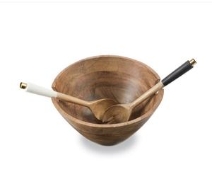 Saladiers en bois d'acacia de style américain, bols de service, saladiers en acacia avec poignée en résine, ustensiles de cuisine, bols à mélanger - Product Image 6