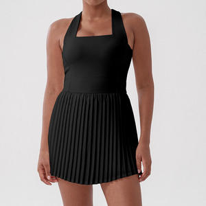Robe mini plissée blanche sans manches pour femme, taille haute, couleur unie, en polyester, vêtement de sport - Product Image 2