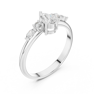 Anillo de compromiso solitario de moissanita con corte pera, redondo y marquesa, con múltiples piedras, en plata de ley - Product Image 4