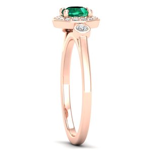 Anillo de compromiso REYES GRA con certificado de oro macizo de 14K y moissanita, corte halo redondo, 0.5 quilates, con gema esmeralda para mujer - Product Image 3