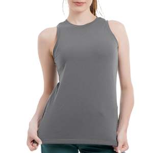 Camiseta sin mangas gris para mujer, cuello alto, para gimnasio, fitness, correr, yoga, transpirable, de secado rápido, elástica, ropa deportiva - Product Image 5
