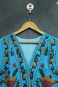 <b>Blue</b> Floral Embroidered Casual Breathable <b>Women</b> Vest Sleeveless <b>Waistcoat</b> Cropped Denim Outerwear - Product Image 6
