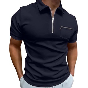 Men's Plus Size Navy Blue Short Sleeve Knitted Polo <b>Shirt</b> With Zipper <b>Collar</b> And Chest Pocket Casual Style - Product Image 6