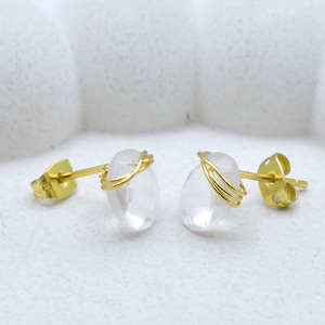Minimalist Clear Quartz Oval <b>Stud</b> Earrings | Handmade Wire Wrapped Crystal | Everyday Healing Jewelry - Product Image 3