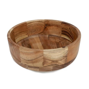 Tazón para Servir de Madera de Acacia Hecho a Mano, Redondo, Acabado Natural, Construcción Panelada, Tazón de Madera para Frutas y Ensaladas, Utensilios de Cocina - Product Image 1