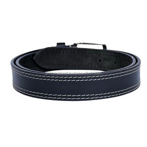 Ceinture décontractée en cuir noir de qualité supérieure, durable et robuste, à double couture, pour hommes, avec boucle en laiton nickelé massif. - Product Image 1