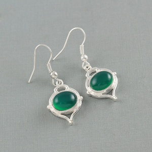 Natural Green Onyx 925 Sterling <b>Silver</b> <b>Hoop</b> <b>Earrings</b> Oval Cabochon Gemstone Drop <b>Earrings</b> for Women Jewelry Manufacturer - Product Image 2