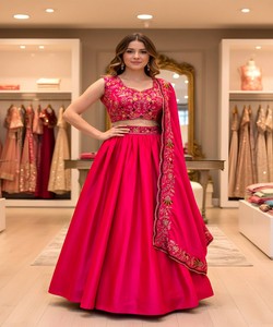 DESIGNER MALAI SATIN SEQUENCE AND THREAD EMBROIDERY WORK LEHENGA CHOLI WITH DUPATTA RANI lehenga choli bridal designer 82484 - Product Image 1
