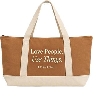 Bolsa de Lona Marrón para Mujer con Cierre de Cremallera, Estampado con Frases, Bolsa de Hombro Minimalista - Product Image 1