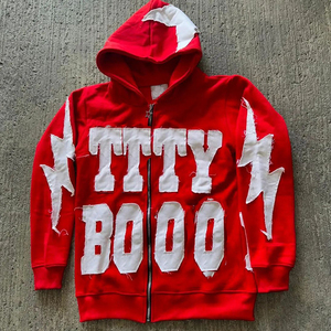 Vente en gros de sweats à capuche pour hommes en molleton épais vintage, style hip-hop, avec strass, effet vieilli, unis, personnalisables, délavés à la pierre et découpés au laser - Product Image 1