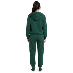 Conjunto de chándal de mujer de peso pesado con lavado ácido, verde liso, con capucha y cremallera, sudadera de manga larga y pantalones jogger, atuendo casual - Product Image 4