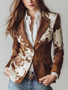 Veste en fausse fourrure à imprimé animal, col rabattu, manches régulières, épaisse, style motard, fermeture éclair - Product Image 4