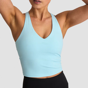 Top Corto con Cuello en V para Mujer, Sin Mangas, Ajustado, para Correr, Gimnasio, Entrenamiento al Aire Libre, Chaleco Deportivo de Compresión - Product Image 3