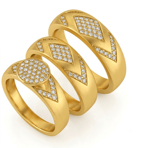 925 Solid Silver Gold Plated Moissanite Diamond Luxury Stylish Designer Custom Triple Row <b>Stacking</b> Fine <b>Rings</b> Set for Engagement - Product Image 1