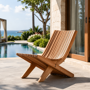 Chaise longue d'extérieur en teck, moderne, à lattes, pour jardin, patio, resort, chaise de relaxation - Product Image 1