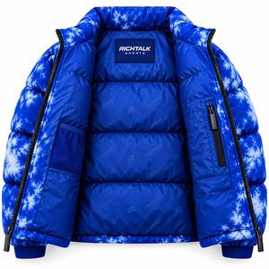 Blouson matelassé à capuche tie-dye pour homme, coupe-vent, sportif, épais, avec fermeture éclair frontale, logo bleu, coupe régulière, tissu personnalisé - Product Image 4
