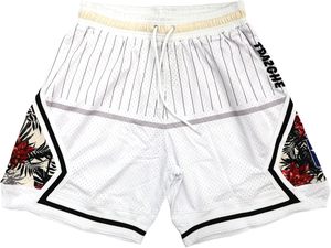 Shorts blancs en maille avec cordon de serrage, empiècements latéraux floraux et logo, style sportif, taille mi-haute, design respirant - Product Image 1