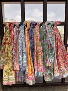 Indian Hand Block Print Cotton Sarong Boho Scarf Pareo Wrap Floral Beach <b>Cover</b> Up Lightweight Gift for Women Regional Clothing - Product Image 3