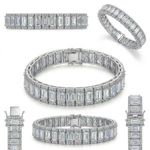 Pulsera de tenis RCK Global con diamantes talla baguette, chapada en oro blanco de 14K sobre plata de ley 925, estilo vintage, unisex, ideal para regalo. - Product Image 5