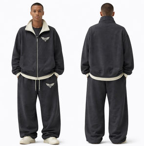 Custom Mens Oversized Fleece Tracksuit <b>Set</b> Zip Up Jacket & Loose Sweatpants Winter Warm Casual Streetwear Sportswear Two Piece - Product Image 1