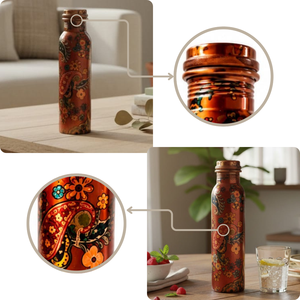 Pure Copper Drinking <b>Water</b> <b>Bottle</b> | Ayurvedic Health Benefits Leakproof Designer Printed Copper Storage <b>Bottle</b> for Daily Use - Product Image 5