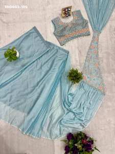 Nouvelle variété tendance de sari et de chemisier en soie Rangoli de créateur, avec broderies et perles, prêt à porter. Exportateur mondial. - Product Image 6