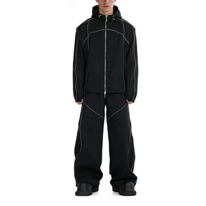 Conjunto Deportivo Unisex Negro Sólido con Capucha y Cordón Ajustable, Estilo Urbano, Transpirable, de Poliéster, para Primavera - Product Image 2