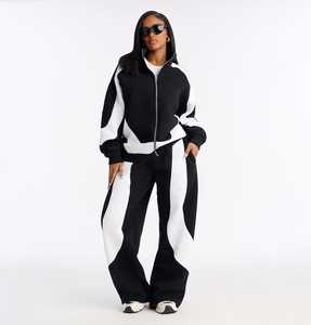 Pantalones Deportivos Anchos de Felpa para Mujer, Color Negro y Blanco, Cintura Elástica, Transpirables, Ecológicos, Estilo Casual Urbano - Product Image 4