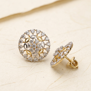 ต่างหูเพชรแท้ทรงกลมแบบกลุ่มลายดอกไม้ ทองคำแท้ 14K แบบเกลียวหลัง สำหรับขายส่ง เครื่องประดับชั้นดี Memoria Jewels - Product Image 1