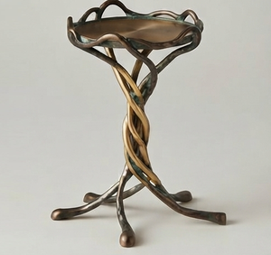 Portavelas Decorativo de Metal con Pátina de Bronce, Bandeja Redonda Ondulada, Patas Retorcidas, Decoración para el Hogar - Product Image 4