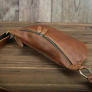 Bolso de Pecho Vintage de Cuero Genuino Marrón Oscuro con Cierre de Cremallera, Bolso de Hombro Duradero para Hombre, para Uso Diario en Todas las Estaciones - Product Image 3