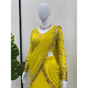 Lehenga Saree de Diseñador Listo para Usar para Fiestas, Estilo de Ropa India y Pakistaní - Product Image 1