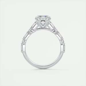 Anillo de compromiso con diamante cultivado en laboratorio de corte Asscher de 2.50 quilates, con pavé Bardot Scallop y trece diamantes en oro blanco de 14K. - Product Image 1