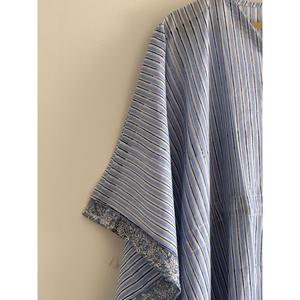 Elegante Vestido Kaftán de Algodón con Estampado a Mano de Rayas Azules, Cintura Ajustable, Vestido Bohemio Casual de Verano para Mujer - Product Image 2