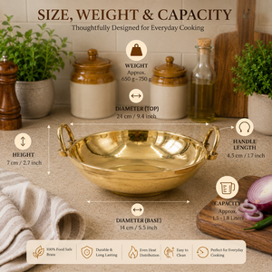 Premium Polished Brass Serving Kadhai with Brass Handles Traditional Indian Curry Bowl Heavy Duty Kitchen Cookware for Home Rest - Product Image 4