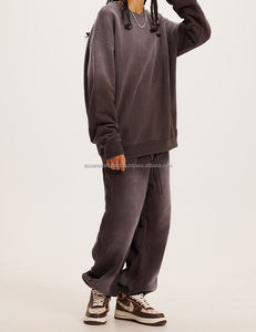 Hoodie and Pant Two Piece <b>Set</b> ODM Service Custom Acid Washed <b>Tracksuit</b> - Product Image 5