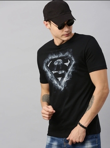 T-shirt décontracté noir pour homme avec logo Superman imprimé par transfert thermique, motif avant, idéal pour l'été, 100 % polyester tricoté - Product Image 5