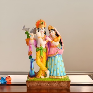Radha Krishna Cow Idol 11 Inch Polyresin Marble Finish Traditional Hindu God <b>Statue</b> Home Decor <b>Religious</b> Gift Handcrafted High - Product Image 1