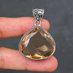 Magnifique pendentif en Morganite synthétique très prisé, en argent sterling 925, fait main, bijou de déclaration, cadeau pour femme - Product Image 4
