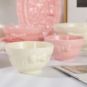 Ceramic <b>Dinnerware</b> <b>Set</b> with embossded 3-dimension ribbon-like pattern smooth glazed texture durable Bpa-free pink creamy colour - Product Image 2