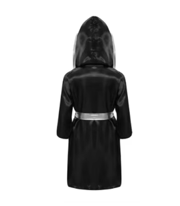 PROFIT SPORTS Robe d'entraînement de boxe de haute qualité pour hommes, broderie personnalisée, impression, respirante, séchage rapide, satin noir, toutes saisons - Product Image 2