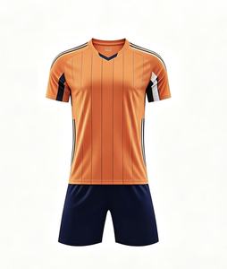 Ensemble de maillot de football personnalisé pour homme, sublimé, col en V, rayé, respirant, coupe athlétique, avec short - Product Image 3