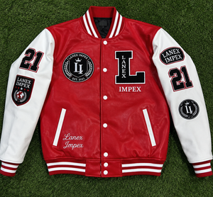 Custom Red <b>White</b> Varsity Letterman <b>Jacket</b> for <b>Men</b> and Women with PU Leather Sleeves Chenille Embroidery Patches Rib Knit Collar - Product Image 6