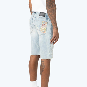 Hot Selling Breathable Light Wash Elastic Waist <b>Men</b> Denim Shorts High Quality Custom Logo Printed Summer 100% Cotton - Product Image 3
