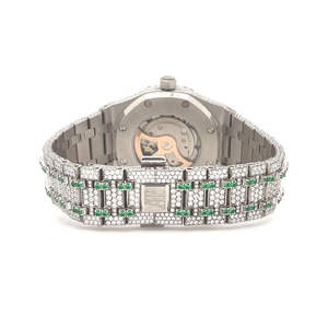 Luxury Unisex Quartz <b>Watch</b> Green Gemstone Bezel Diamond Dial Stainless Steel Band Analog - Product Image 2