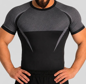 T-shirt de compression tricoté pour homme avec logo frontal, manches courtes, respirant, séchage rapide, 100 % coton, coupe ajustée, pour le sport et la gym - Product Image 3