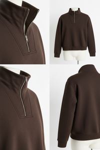 Sweat-shirt classique pour homme en marron avec demi-zip - Design moderne à col montant, vêtement décontracté - Product Image 5